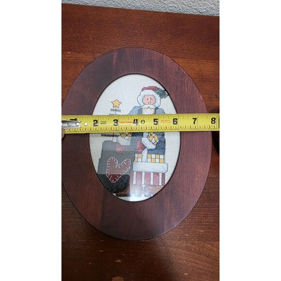 Santa Claus Cross-Stitch In Oval Wooden Frame - Picture 4 of 5